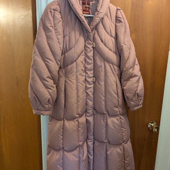Vintage J.Gallery Duck Down 1980s Dusty Rose Long Puffer Winter Coat - Women's M - Picture 10 of 16